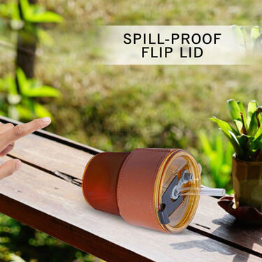 Leather Grip Coffee Tumbler With Glass Straw - Buy 1 Get 1 Free (2GCT1)