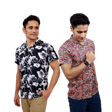 2 Half Sleeves Slim Fit Printed Shirts With Digital Watch Free (2PSW2)