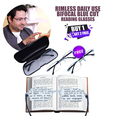 Rimless Daily Use Bifocal Blue Cut Reading Glasses - Buy 1 Get 2 FREE (3BBCRG1)