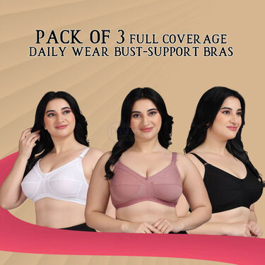 Pack Of 3 Full Coverage Daily Wear Bust Support Bra - Plus Size Only (3FCB1)