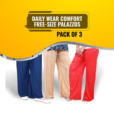 Daily Wear Comfort Free-Size Palazzos Pack of 3 (3WP)