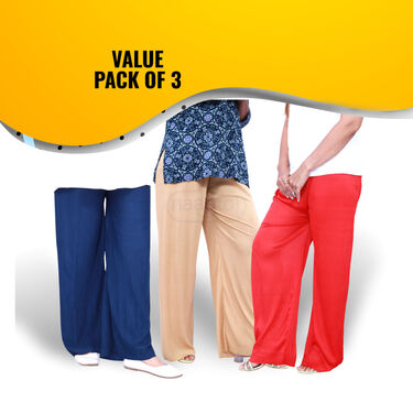 Daily Wear Comfort Free-Size Palazzos Pack of 3 (3WP)