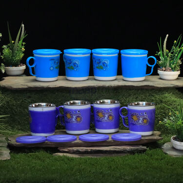 4 Pcs Double Wall Designer Cup With lid (4CL)