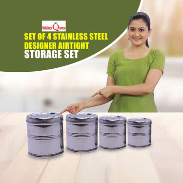 Set of 4 Stainless Steel Designer Airtight Storage Set (4SSS1)