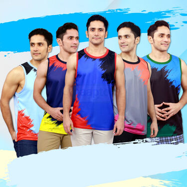 Pack of 5 Sleeveless Printed Vests For Men (5SL10)