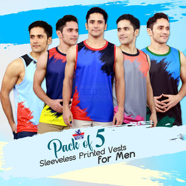 Pack of 5 Sleeveless Printed Vests For Men (5SL10)