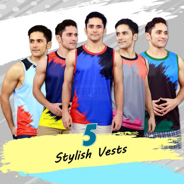Pack of 5 Sleeveless Printed Vests For Men (5SL10)