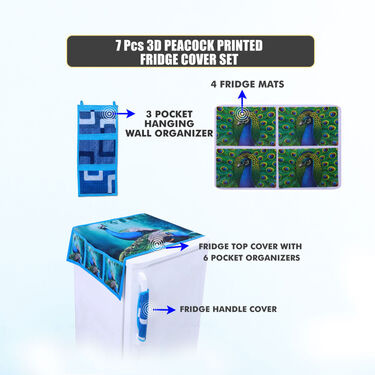 7pcs 3d Peacock Printed Fridge Cover (7F12)