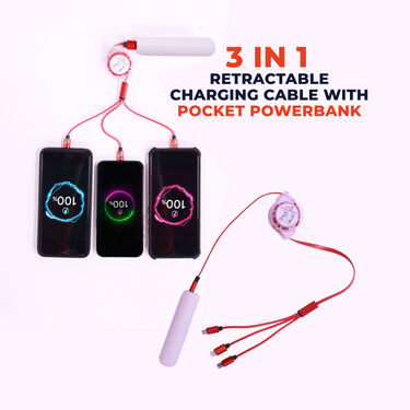 3 In 1 Retractable Cable With Pocket Powerbank (CDC6)
