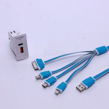 Wall Socket Dual Usb Charger With Free 4 in 1 Data Cable (CDC9)