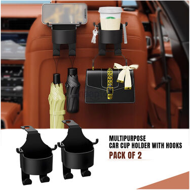 Car Headrest Backseat Cup Holder With Hooks Pack Of 2 (CHNCBH)