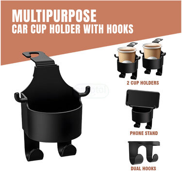 Car Headrest Backseat Cup Holder With Hooks Pack Of 2 (CHNCBH)