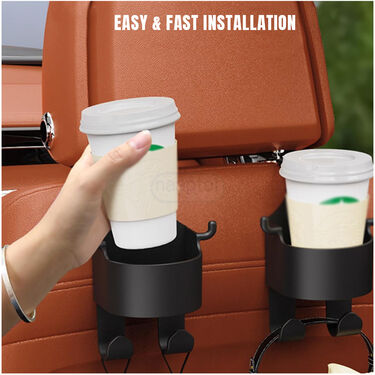 Car Headrest Backseat Cup Holder With Hooks Pack Of 2 (CHNCBH)