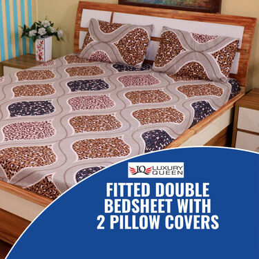 Fitted Double Bed Sheet With 2 Pillow Covers (DBS13)
