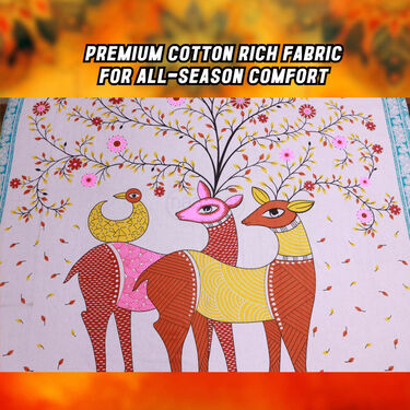 Royal Sanganeri Printed Cotton Rich Double Bedsheet With 2 Pillow Covers (DBS22)