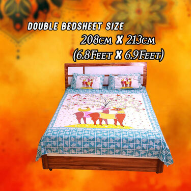 Royal Sanganeri Printed Cotton Rich Double Bedsheet With 2 Pillow Covers (DBS22)