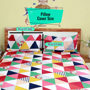 Multi Colour Triangle Printed Fitted Double Bed Sheet With 2 Pillow Covers (DBS24)