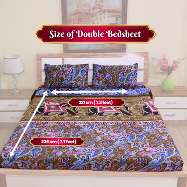 Jaipuri Printed Fitted Double Bed Sheet With 2 Pillow Covers (DBS25)
