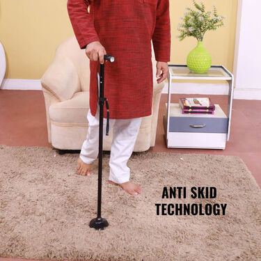 Foldable Walking Stick With Adjustable Height + Inbuilt Torch (FCL01)