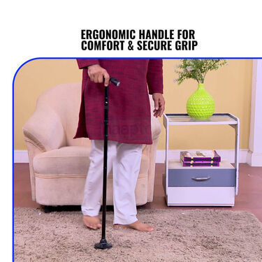 Foldable Walking Stick With Adjustable Height + Inbuilt Torch (FCL01)