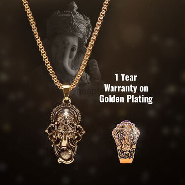 Golden Ganesha Pendant Chain with free 3D Ganesha Ring  (GPCFR1)