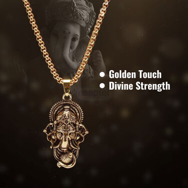 Golden Ganesha Pendant Chain with free 3D Ganesha Ring  (GPCFR1)