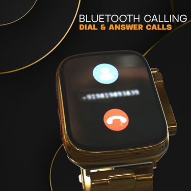 Golden Bluetooth Calling Smart Watch + FREE Wireless Bluetooth Earpod (BCSW17)