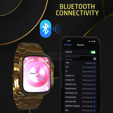 Golden Bluetooth Calling Smart Watch + FREE Wireless Bluetooth Earpod (BCSW17)