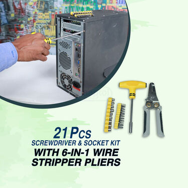 21 Pcs Screwdriver Socket Tool Kit With 6 in 1 Pliers Tool Wire Strippers (HT43)