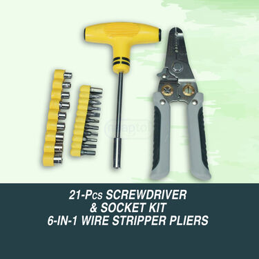 21 Pcs Screwdriver Socket Tool Kit With 6 in 1 Pliers Tool Wire Strippers (HT43)