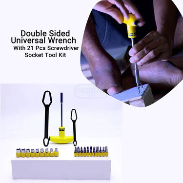 Double Sided Universal Wrench with 21 Pcs Screwdriver Socket Tool Kit (HT44)