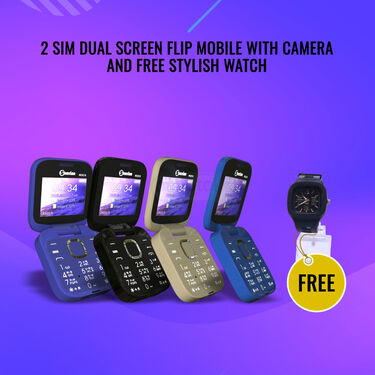 2 Sim Dual Screen Flip Mobile With Camera And With Free Stylish Watch (M2 Mini W)