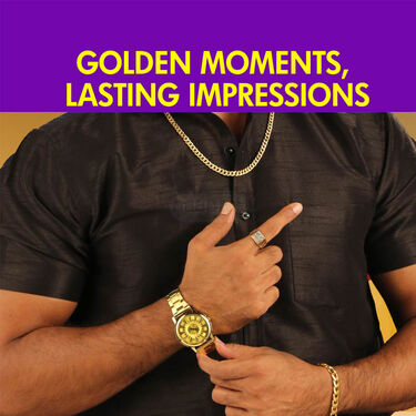 Golden Watch + 2 Chain + Bracelet + Ring (MGW2CBR11)