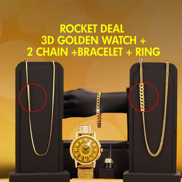 Golden Watch + 2 Chain + Bracelet + Ring (MGW2CBR11)