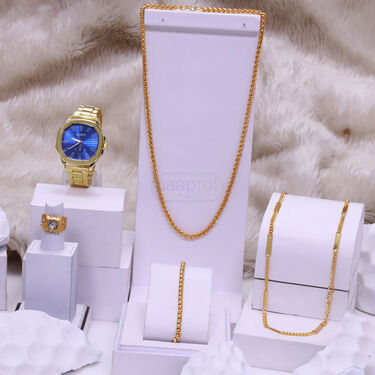 Golden Watch +2 Chain + Bracelet + Ring (MGW2CBR17)