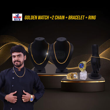Golden Watch +2 Chain + Bracelet + Ring (MGW2CBR17)