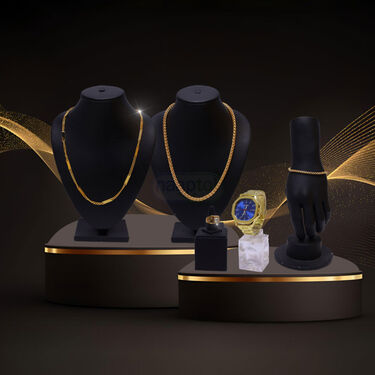 Golden Watch +2 Chain + Bracelet + Ring (MGW2CBR17)