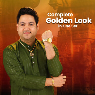 Golden Watch + 2 Golden Chain + Om Pendant + OM Ring + OM  Bracelet (MGW2CBRP1)