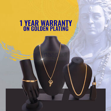 Golden Watch + 2 Chain +  Trishul om & Damru Pendant + Bracelet + Ring ( MGW2CBRP3)