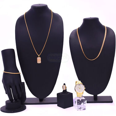 Golden Watch + 2 Chain +  OM Pendant + Bracelet + Ring (MGW2CBRP4)