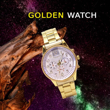 Golden Watch + 2 Chain +  OM Pendant + Bracelet + Ring (MGW2CBRP4)