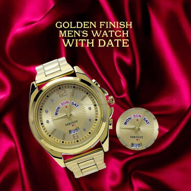 Men's Golden Watch With Free Ladies Designer Watch (MLGW15)