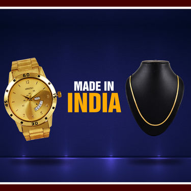 Men's Golden Watch with Golden Chain (MGWC1)