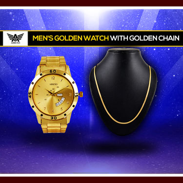 Men's Golden Watch with Golden Chain (MGWC1)