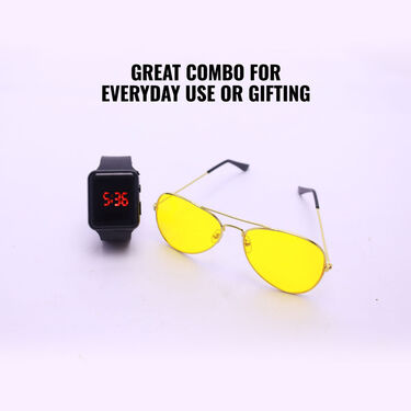 Stylish Aviator Design HD Night Vision Glasses With Free Digital Watch (NVGW4)