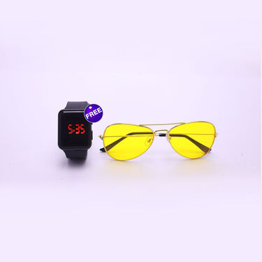 Stylish Aviator Design HD Night Vision Glasses With Free Digital Watch (NVGW4)