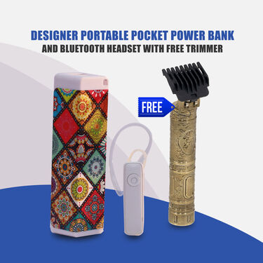 Designer Portable Pocket Power Bank And Bluetooth Headset With Free Trimmer (PB26)