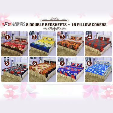 Pack of 8 Double Bedsheets + 16 Pillow Covers (8BS)