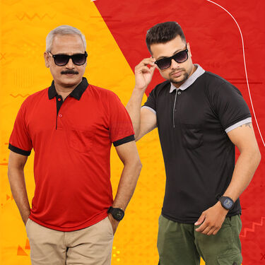 Pack Of 5 Collar T-Shirts With Pocket With 1 Watch + Aluminum Wallet + Sunglass (5PTW-2)