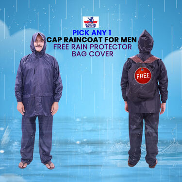 Pick Any 1 Cap  Raincoat For Men By Scottish Club With Free Rain Protector Bag Cover (RCB2)